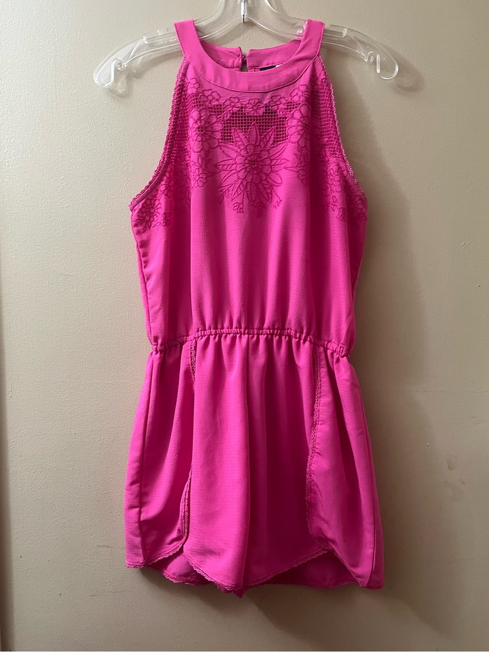 Hot Pink Sleeveless Embroidered Romper Summer Beach vacation  Size S